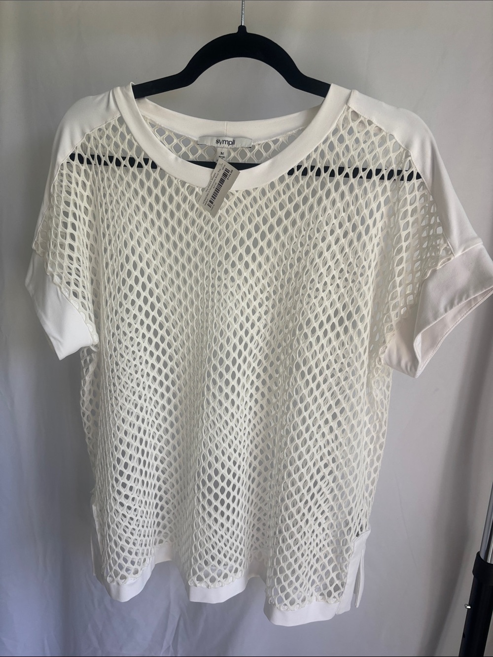 Sympli White Open-Knit Short Sleeve Mesh Top